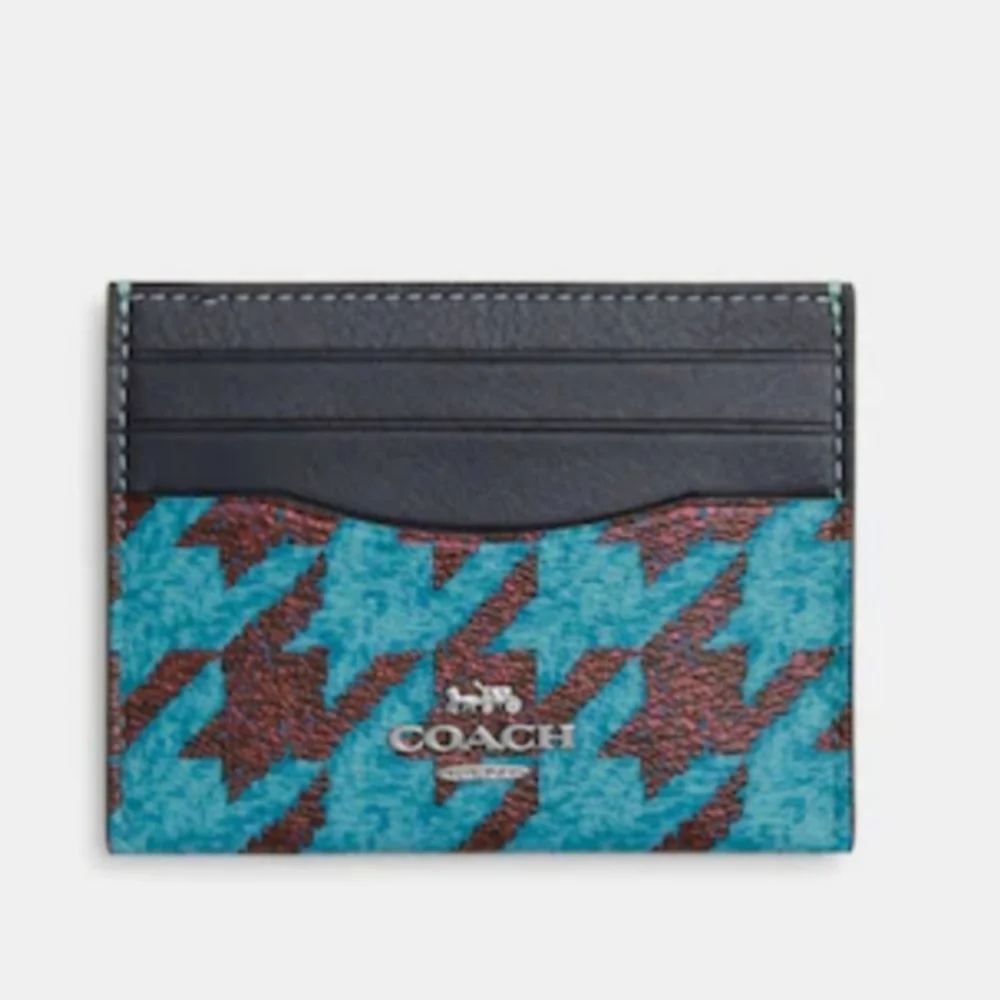 Coach Slim Id Card Case With Houndstooth Print
